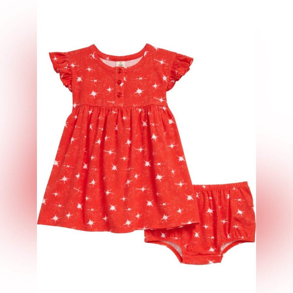 Tucker + Tate Baby Girl Flutter Sleeve Dress in Red Fiery Shibori| Size: 3M